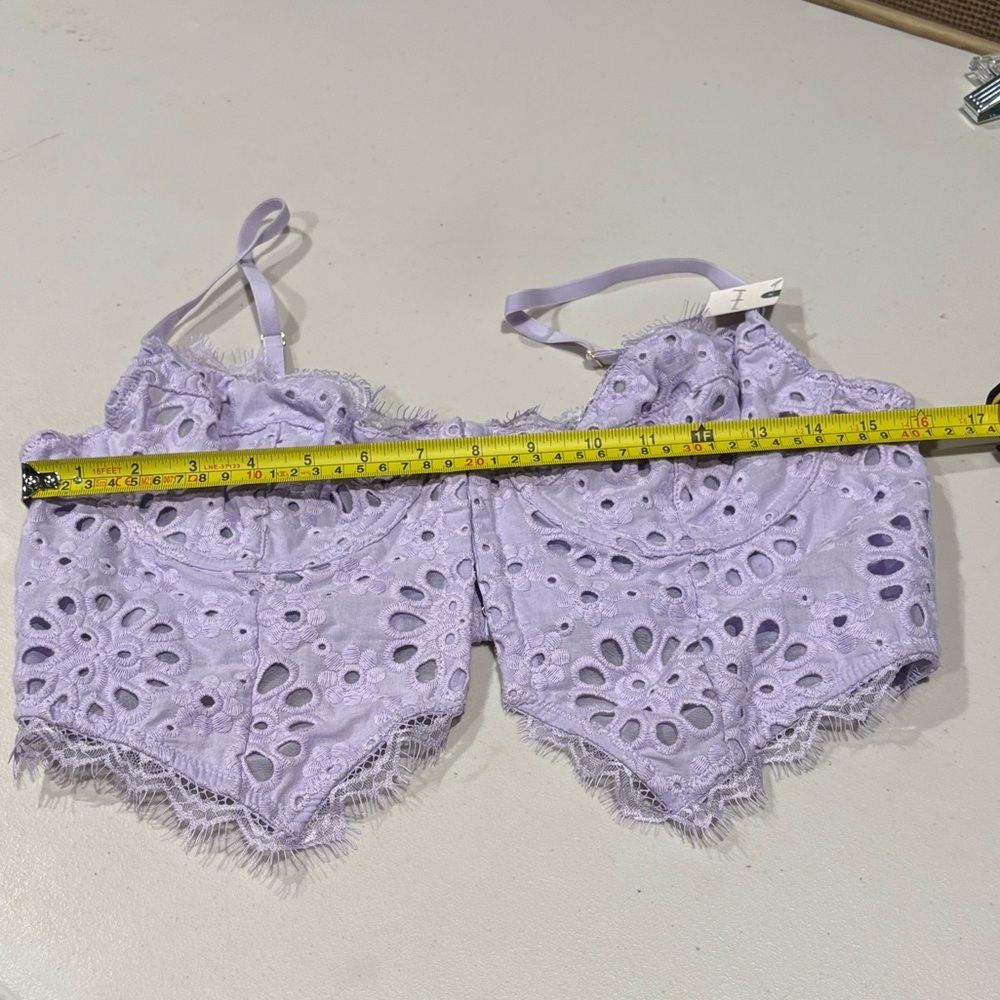 Anthropologie - The Giselle Eyelet Lace Corset Bustier Crop Top. Lavendar. Large - Picture 14 of 14